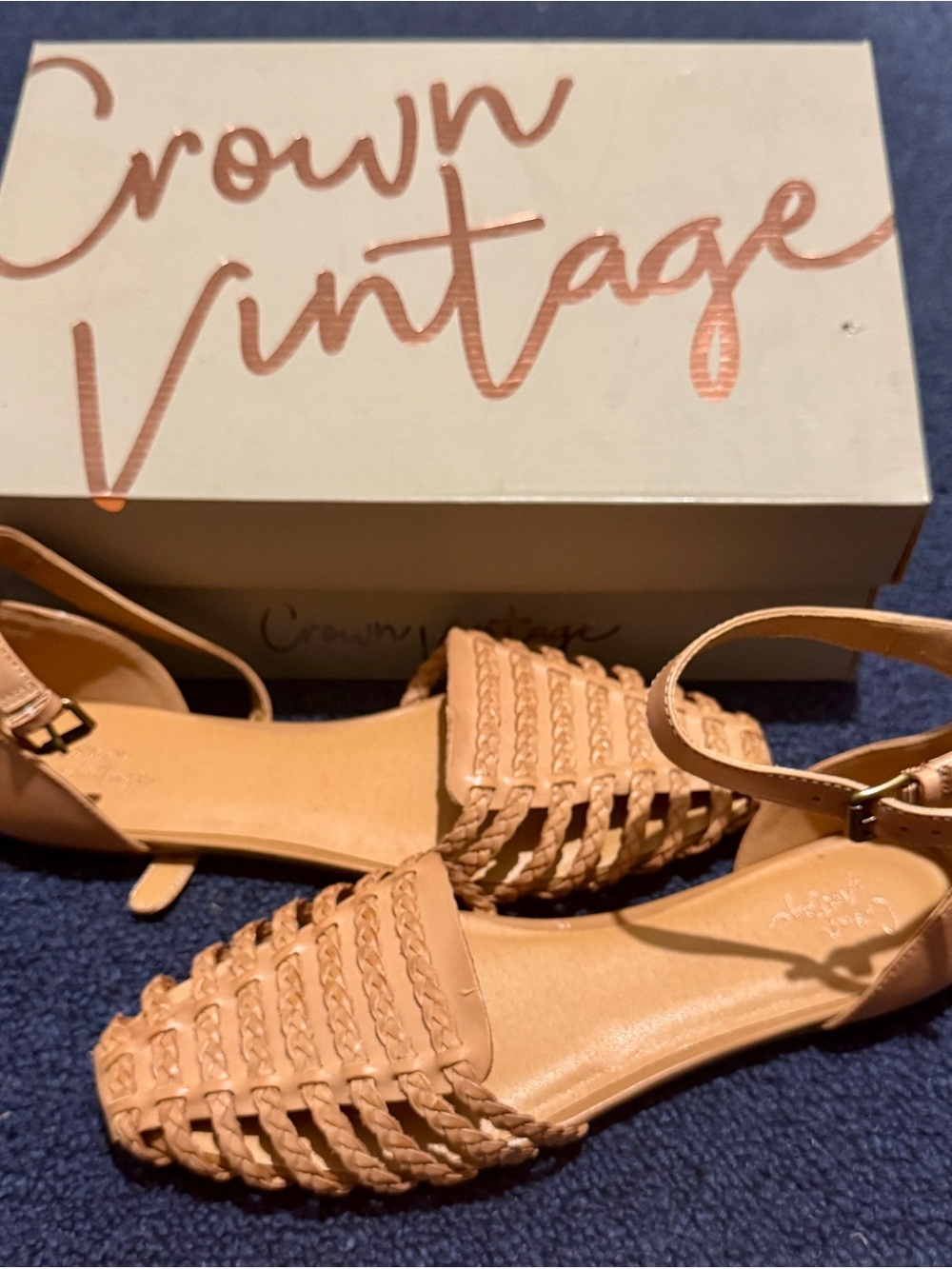Crown Vintage Braided Tan Ankle-Strap Sandals